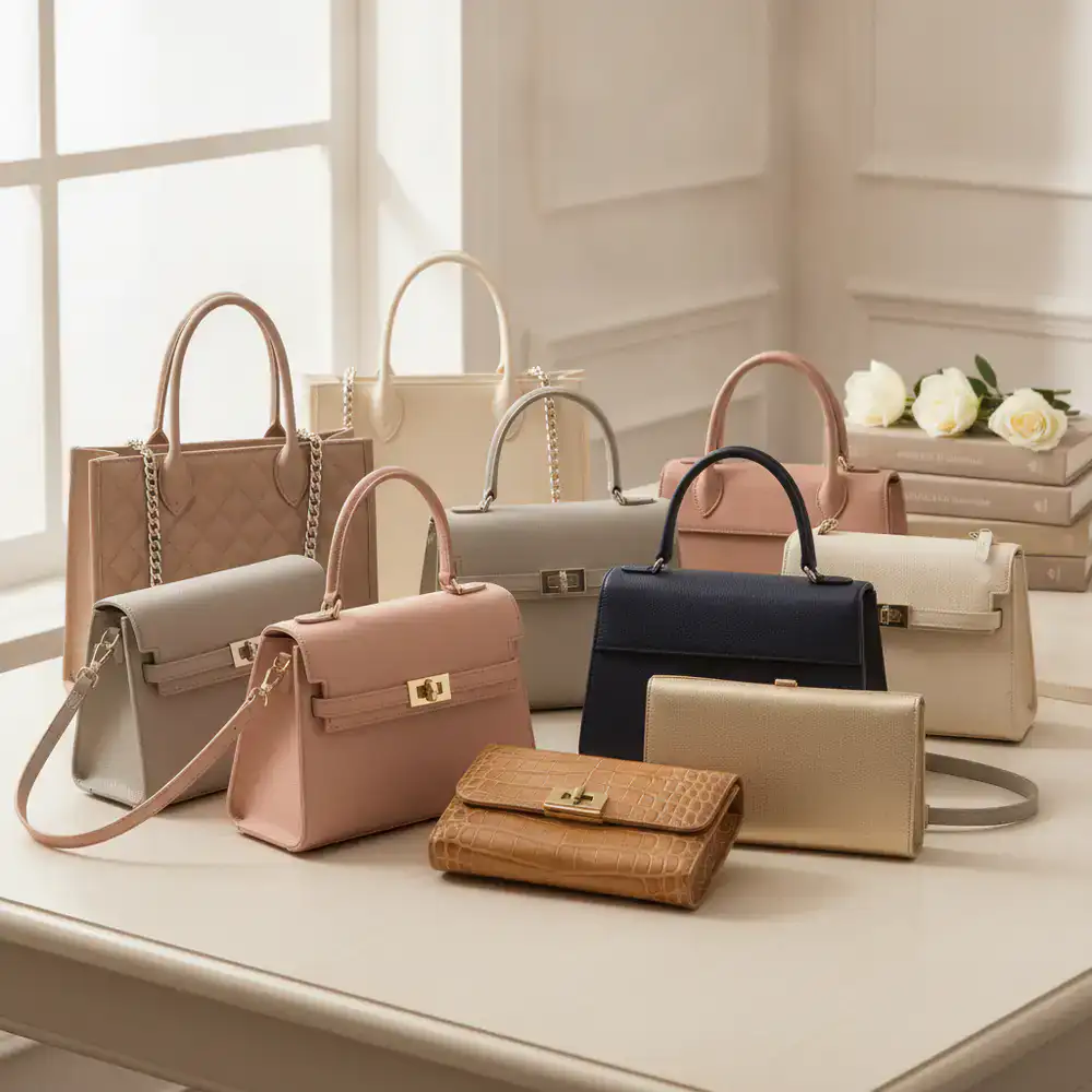 A collection of structured classic handbags