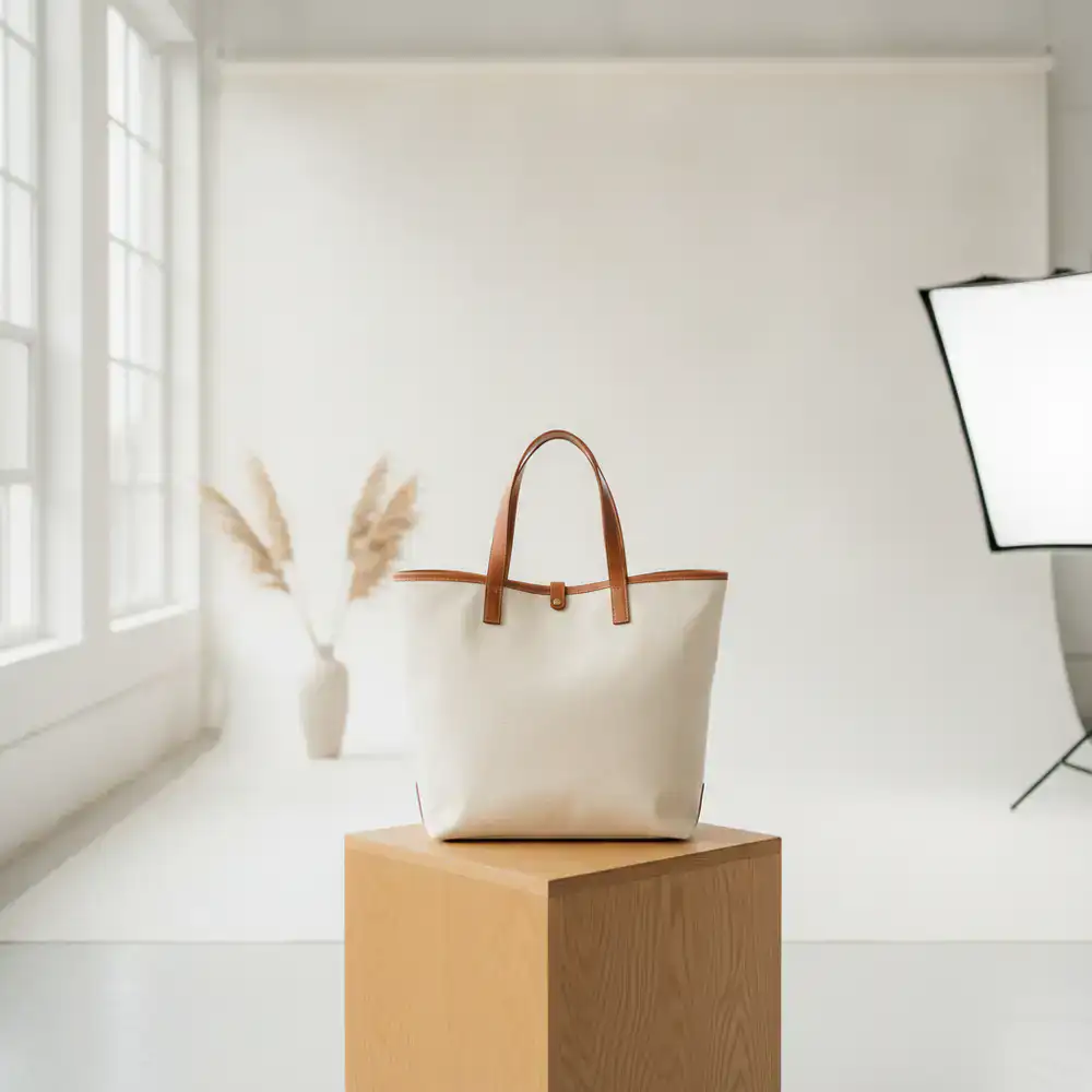 The Banani Weekend Tote displayed in a brightly lit studio setting