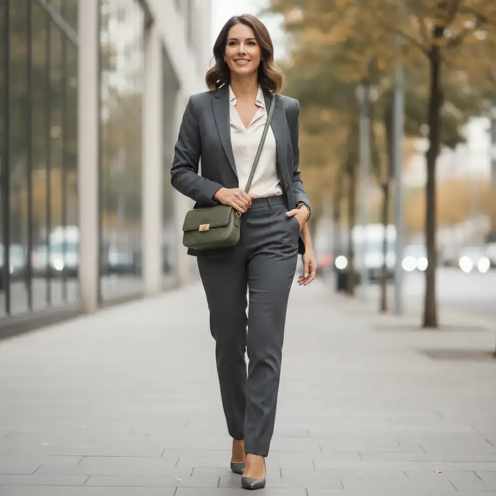 A woman wearing a stylish crossbody bag