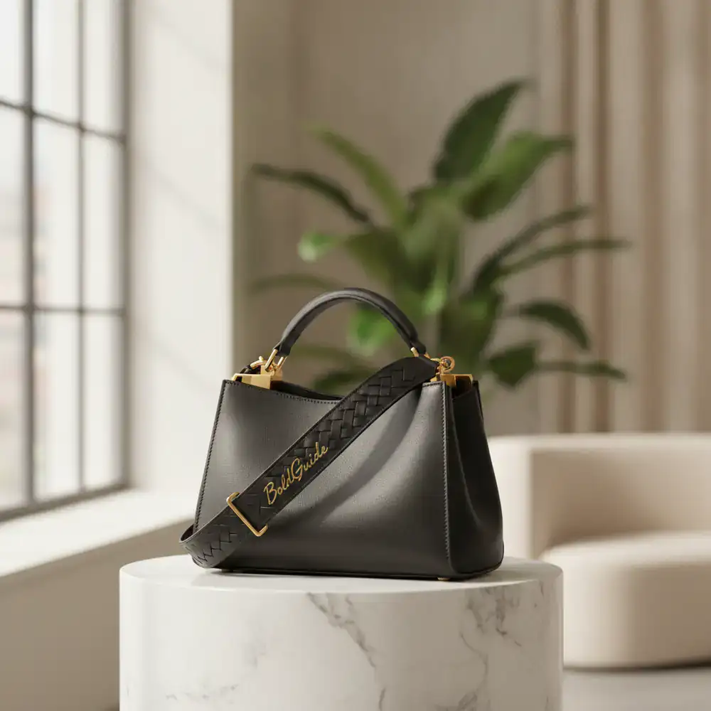 A premium BoldGuide signature handbag displayed elegantly